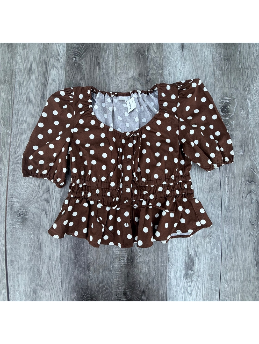 Women’s new Joie short-sleeve polka dot peplum blouse size M